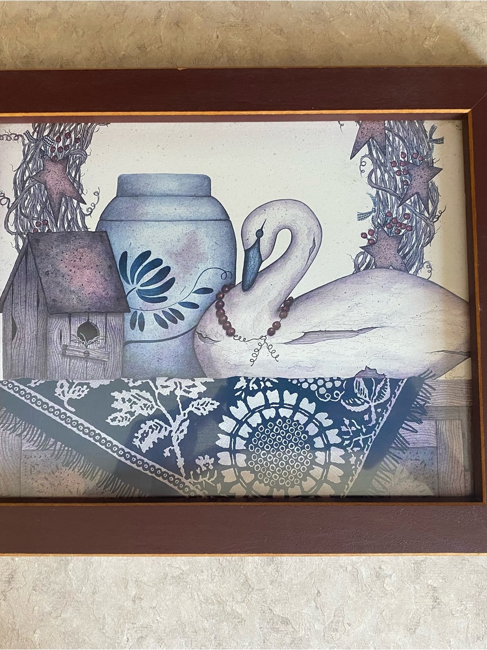 Vintage Primitive Rustic Hanging Wall Decor Swan Birdhouse Country Cottagecore